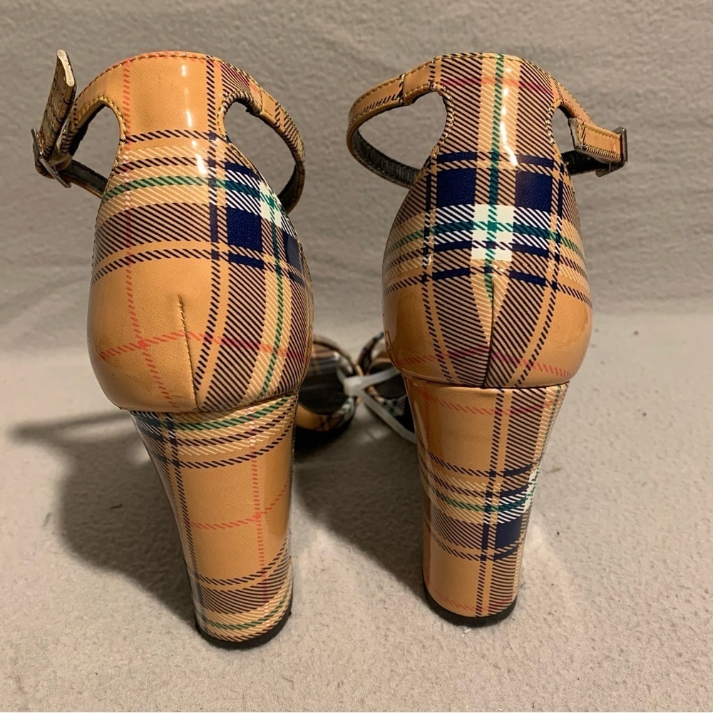 Madden Girl Sandals Women’s Size 7.5 M Yellow Plaid Beella Open Toe Block Heel - Picture 4 of 9